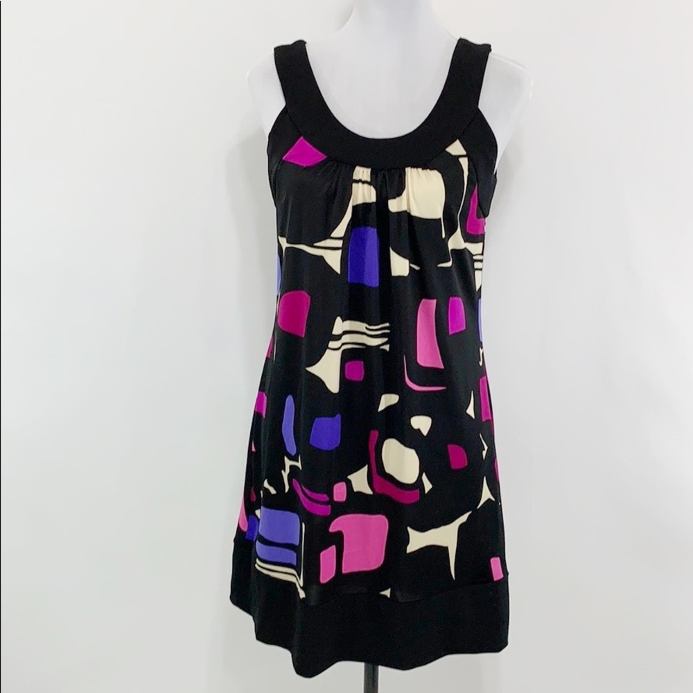 R&K Multi Color Black Based Slip On Dress, Euc - image 1